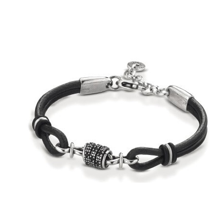 Ananda bracelet in silver black leather and black spinels A-BR181N
