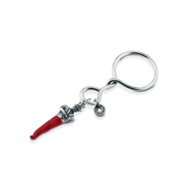 Ananda key ring in silver with red horn A-PC25N