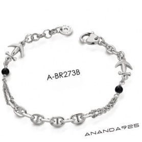 Ananda men's silver bracelet with anchor and onyx A-BR273B