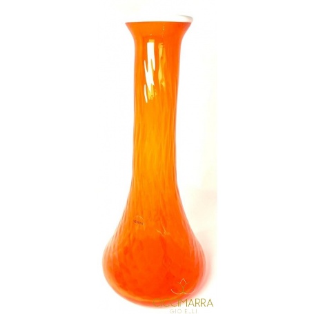 Venini Single Flower Vase Small Reticles Orange and White Thread 100.53