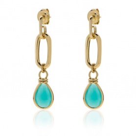 Unoaerre golden earrings with golden and turquoise chain 1AR2038