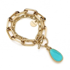 Unoaerre golden double chain bracelet and turquoise 1AR2039