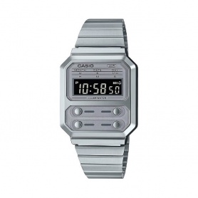 Casio Vintage Rectangular Gray Digital A100WE-7BEF Watch