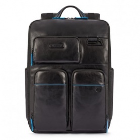 Piquadro Black leather backpack Blue Square line CA5381B2V / N