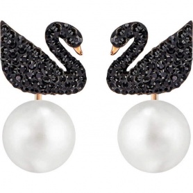 Swarovski Icon Swan earrings with black swan and pearl 5193949