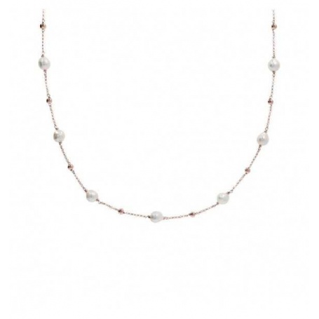 Lange Bronzallure-Halskette mit Perlen und roséfarbenen Kugeln WSBZ01006