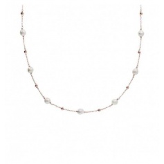 Lange Bronzallure-Halskette mit Perlen und roséfarbenen Kugeln WSBZ01006