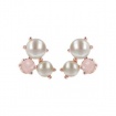 Bronzallure rosè earrings with three gems, pearls and quartz