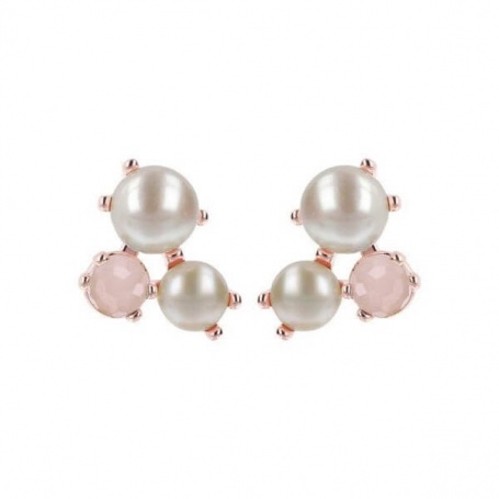Bronzallure rosè earrings with three gems, pearls and quartz
