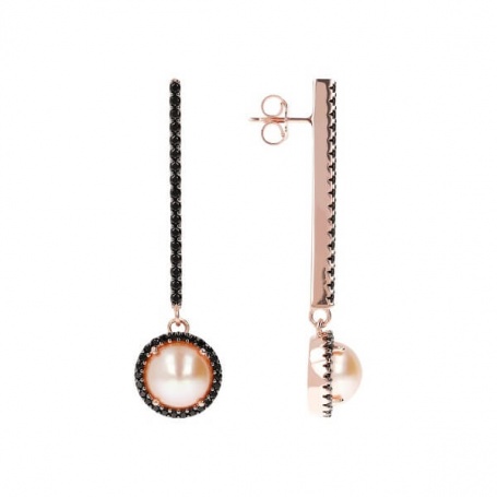 Bronzallure long black pendant earrings with pearl WSBZ01296
