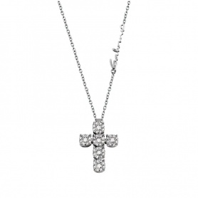 Salvini Daphne cross necklace in gold with pave diamonds 20058978