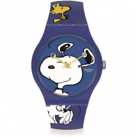 Swatch Peanuts Hee Hee Hee blue watch SO29Z106