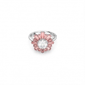Rhodium-plated Swarovski Sunshine pink and white ring - 5642973