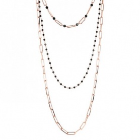 Bronzallure rosé three-strand rosary necklace with black stones WSBZ01881.BS