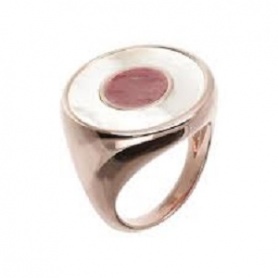 Bronzallure shield ring with mother of pearl and red quartz