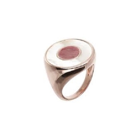 Bronzallure shield ring with mother of pearl and red quartz