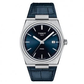 Tissot PRX watch blue leather strap T1374101604100