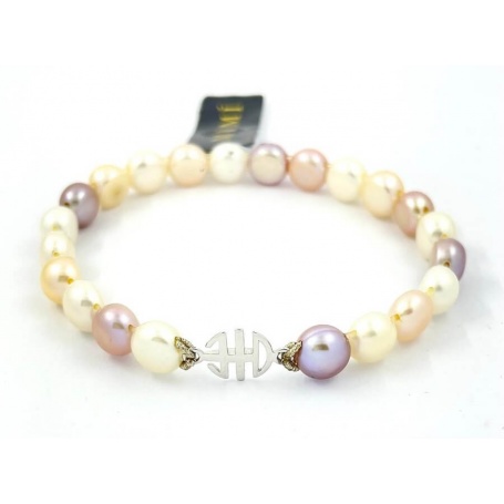 Mimì elastic bracelet with multicolor white gold logo - B040B04