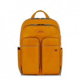 Piquadro Yellow leather backpack Blue Square line CA5574B2V / SA