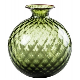 Venini Monofiore Balloton mittelgrüne Vase mit rotem Faden 100.18VM