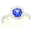 Ring with blue Tanzanite cushion 5x5mm and natural diamonds