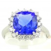 Ring with blue Tanzanite cushion 9x9mm and natural diamonds