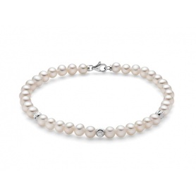 Miluna bracelet in white pearls and 5mm gold boule PBR3370