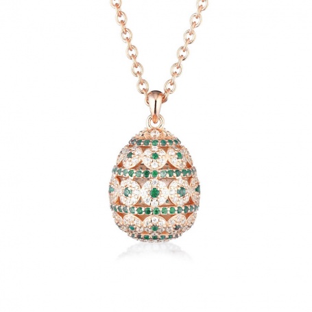 Tsars Alexadra rosé egg necklace with green and white stones