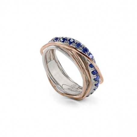 Filodellavita ring seven threads silver, gold and sapphires AN112ARZB