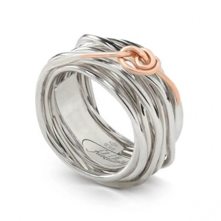 Filodellavita ring thirteen silver threads and pink gold knot AN13AR