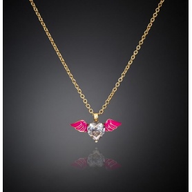 Chiara Ferragni Amor-Halskette mit rosa Herz und Flügeln J19AVH05