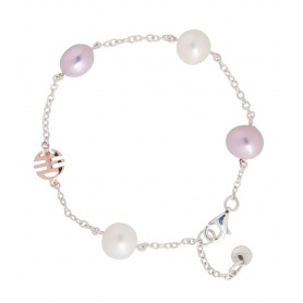 Bracciale Mimi Nagai in argento e oro rosa con perle bianche e lilla
