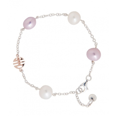 Bracciale Mimi Nagai in argento e oro rosa con perle bianche e lilla