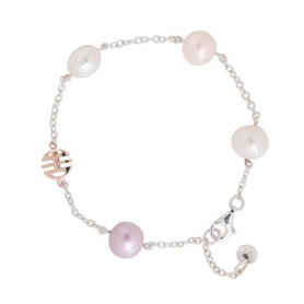 Mimi Nagai bracelet in silver and rose gold with multicolor pearls