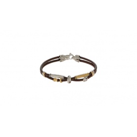 Misani Grand Tour jewelry bracelet with double leather, gold and silver