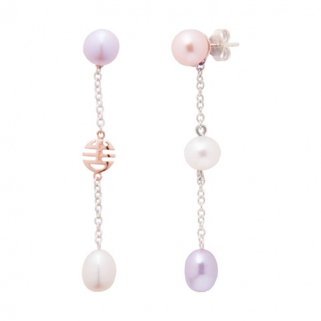 Mimi Nagai earrings in silver and rose gold with multicolor pearls