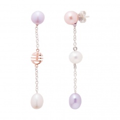 Mimi Nagai Ohrringe aus Silber und Roségold mit mehrfarbigen Perlen