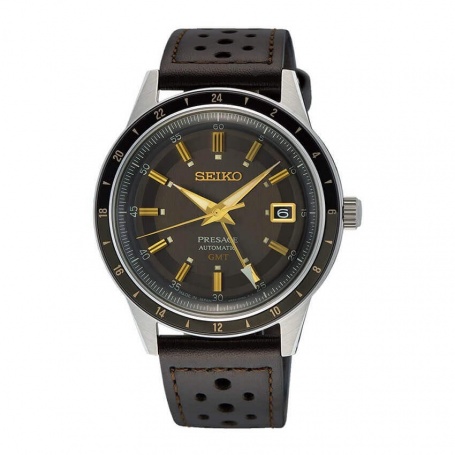 Schwarze Seiko Presage GMT-Uhr im 60er-Jahre-Stil – SSK013J1