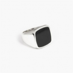 Nove25 men's square black enamel ring - N25ANE00353