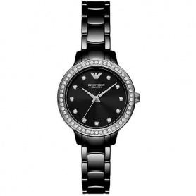 Emporio Armani AR70008 Damenuhr aus schwarzer Keramik und Kristall