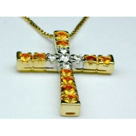 Collana Salvini Croce con diamanti e zaffiri gialli - 80062497