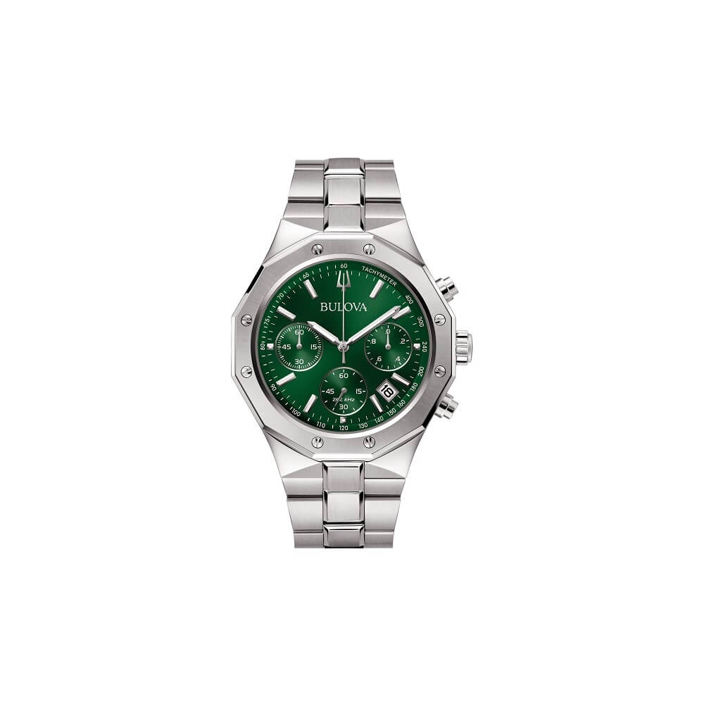 96B409 Bulova green Octagon watch, - steel Chrono