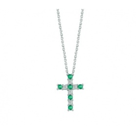 Bliss Jasmine cross necklace with emeralds and diamonds - 20101473