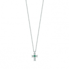 Bliss Jasmine cross necklace with emerald and diamonds - 20101466