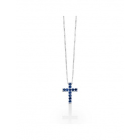 Collana Miluna con croce, in oro bianco e Zaffiri blu - CLD4263