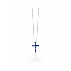 Miluna necklace with cross, in white gold and blue sapphires - CLD4263