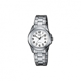 Casio white steel watch with Arabic numerals MTP-1259PD-7BEG