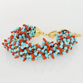 Nivy Nima torchon bracelet in sciacca coral and turquoise BARP0439#G