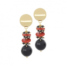 Nivy Gabrielle black onyx and coral earrings OARP0435#G