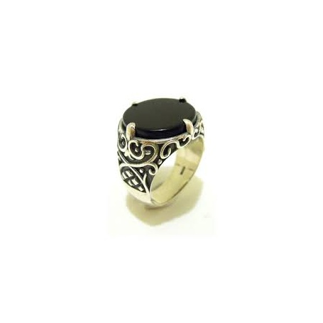 Silver and Onyx ring-AN507